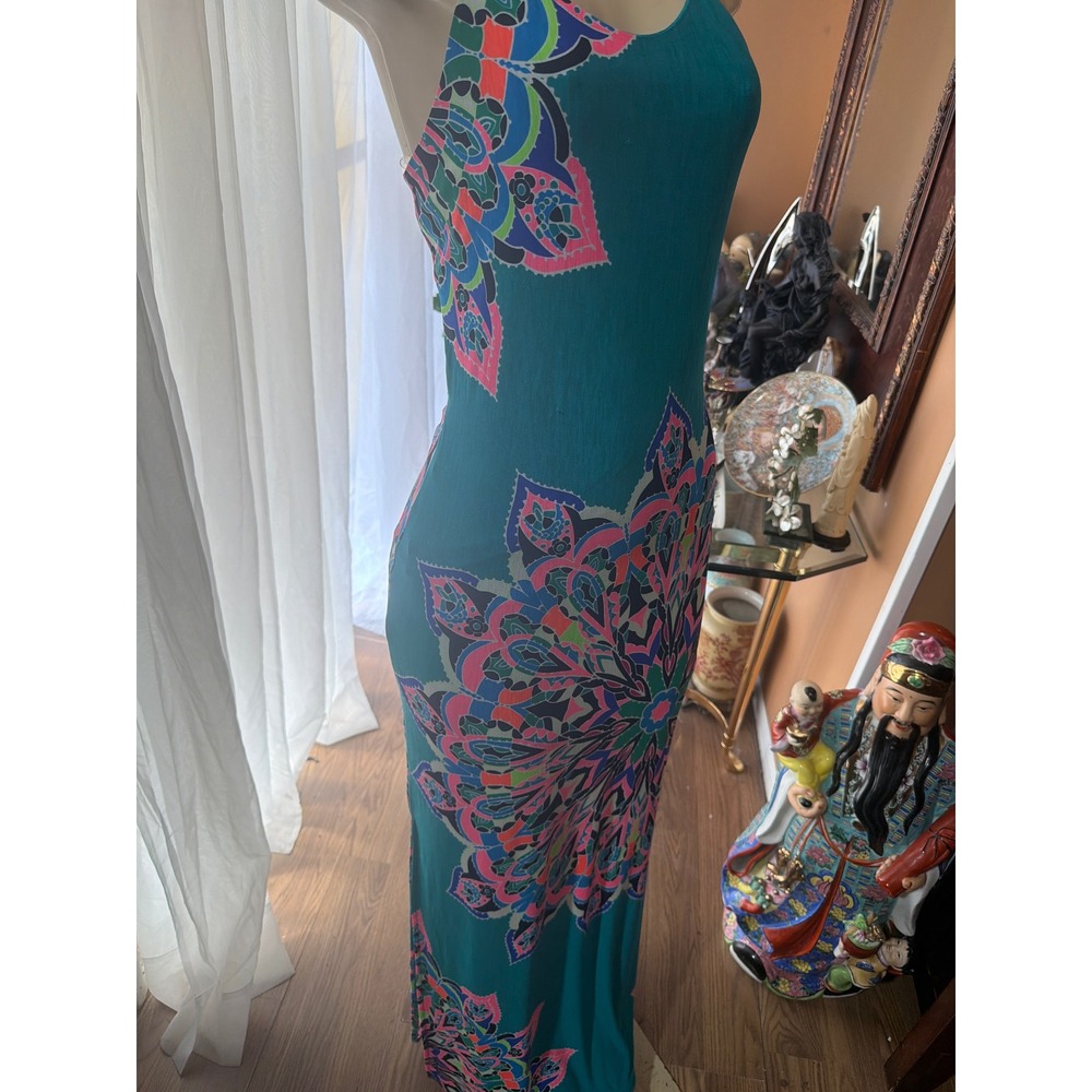 Covington Teal Mandala Print Halter Maxi Dress Open Back Cutout Medium